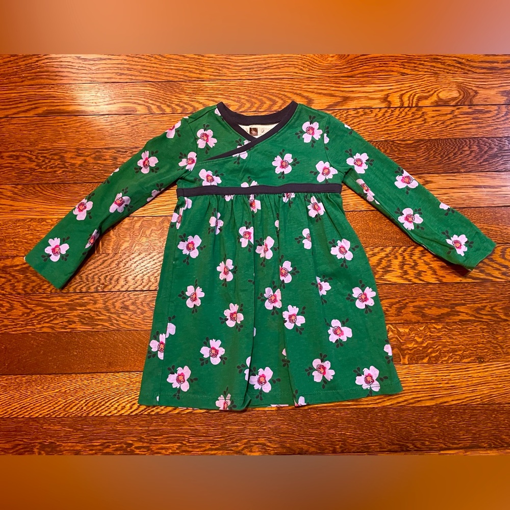 Tea Collection Green Kimono Top Style Cotton Floral Dress Size 18-24 Months